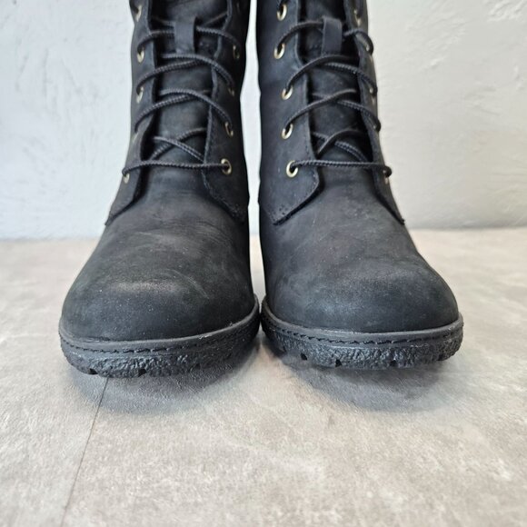 Timberland Chunky Block Heel Booties Sz 9 Leather Lace Up Hiker Heeled Boots - Picture 3 of 13
